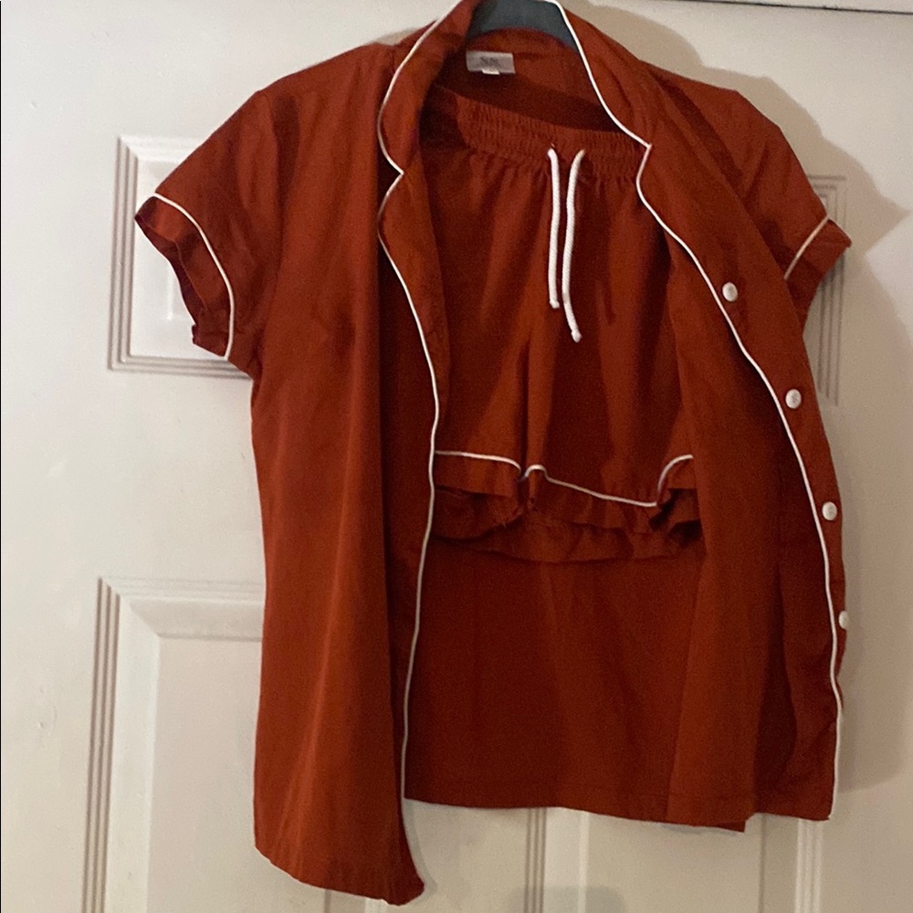 SS WEDDINGS Rust Pajama Set with White Trim SIZE S
